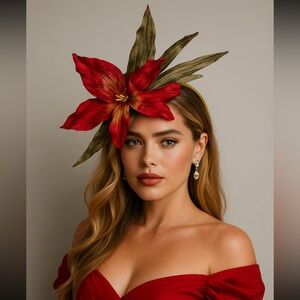 Red Velvet Lily Holiday Floral Headband Headpiece Formal Tea Party Facinator